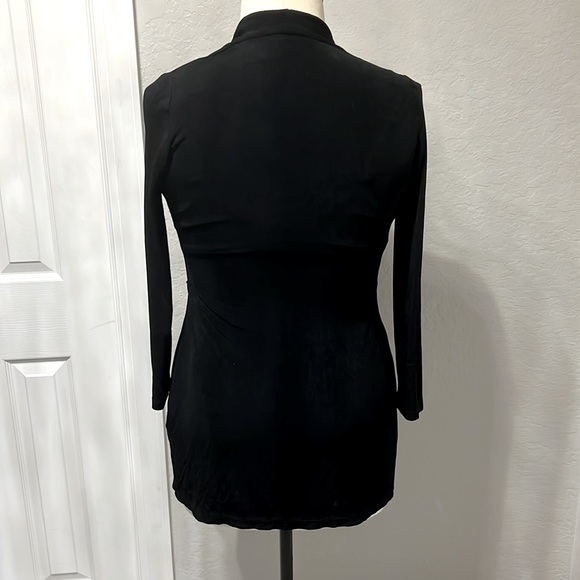 Chico's | Long Black Slinky Cardigan with Silver Clasp at Waist - Picture 13 of 16